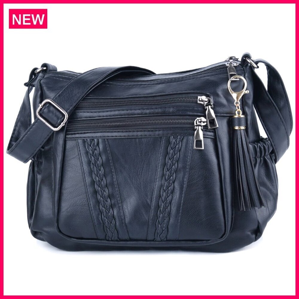 PU Leather Crossbody Bag with Multiple Pockets, Adjustable Strap, Large Capacity